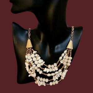 VTG Howlite Glass Beaded Layered Chain Necklace